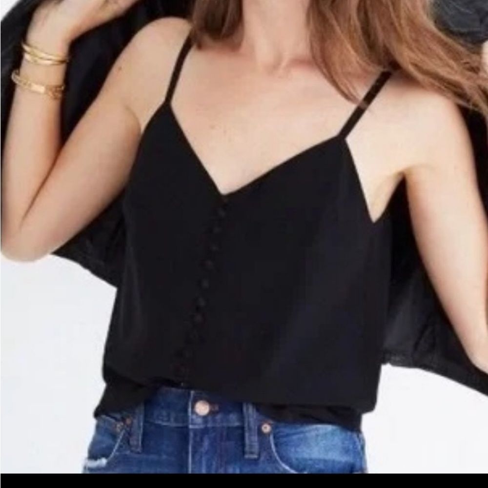 Madewell Silk Button-Down Cami Black 6